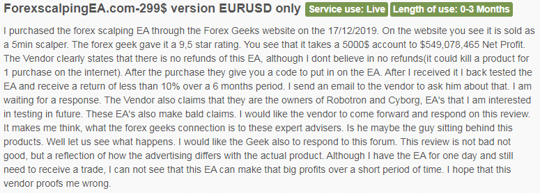 Forex Scalping EA Customer Reviews