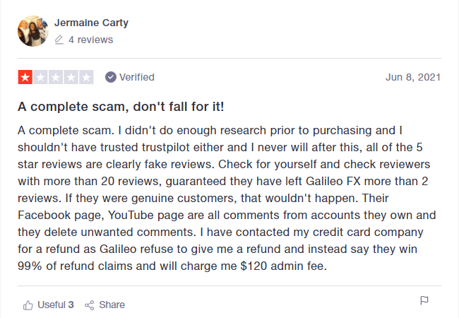 Customer claiming that Galileo FX is ‘a complete scam’