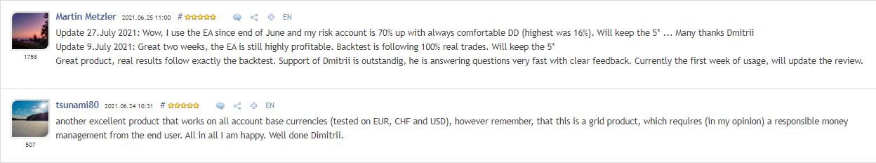 Klondike testimonials on mql5