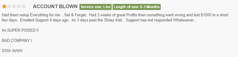 User stating that this is a bad company