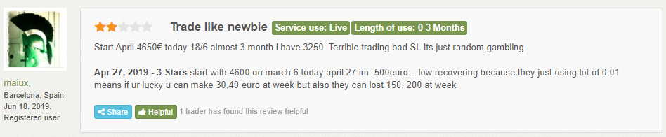 Negative customer testimonial