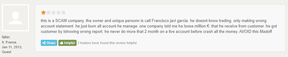 Negative customer testimonial