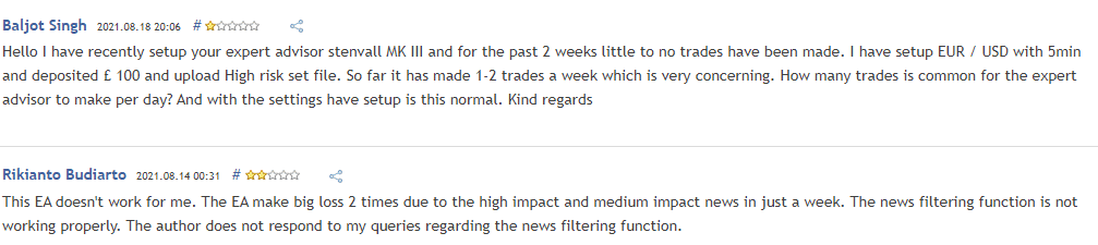 User feedback complaining of low-frequency trades and big losses
