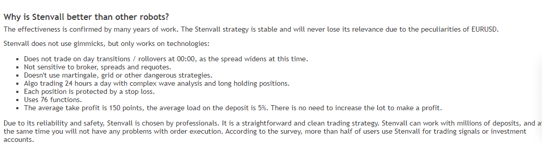 Strategy used and other features of Stenvall Mark III EA