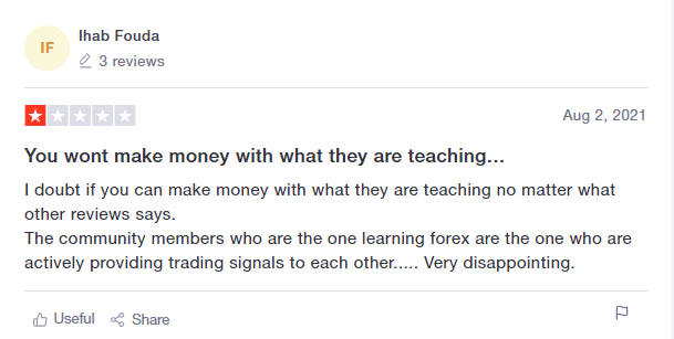 Negative user testimonial