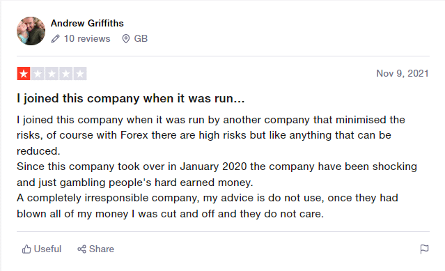 Negative user review