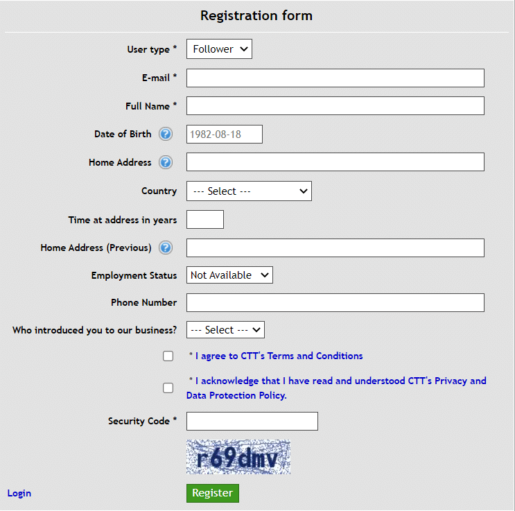 Dynamic EA registration form