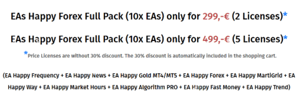 Pricing package of Happy Way