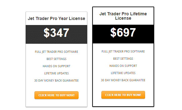 Pricing packages of Jet Trader Pro