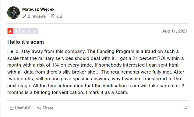 Negative user testimonial