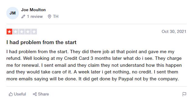 Negative customer review