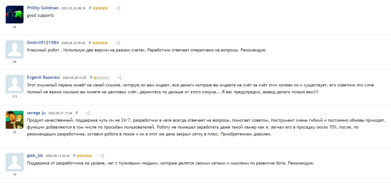 People testimonials on MQL5