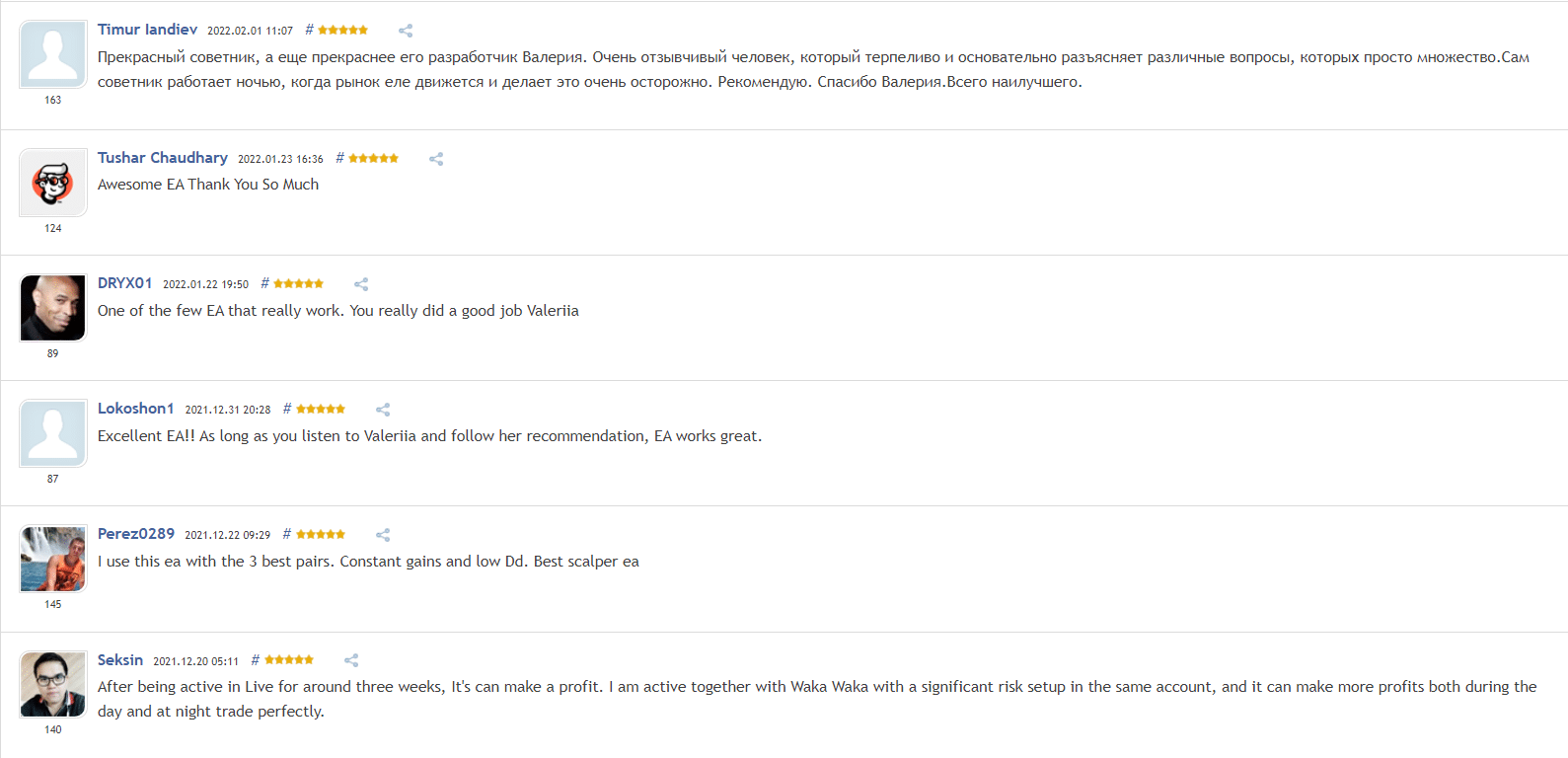 People testimonials on MQL5