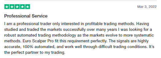 User review for Euro Scalper Pro on the Trustpilot site
