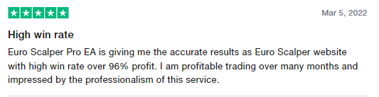 User review for Euro Scalper Pro on the Trustpilot site
