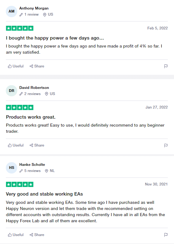 Customer testimonials on Trustpilot