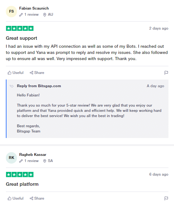 User reviews for Bitsgap on Trustpilot
