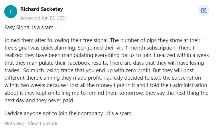 Trader comment on Quora