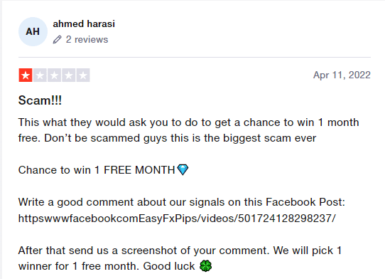 Customer review on Trustpilot