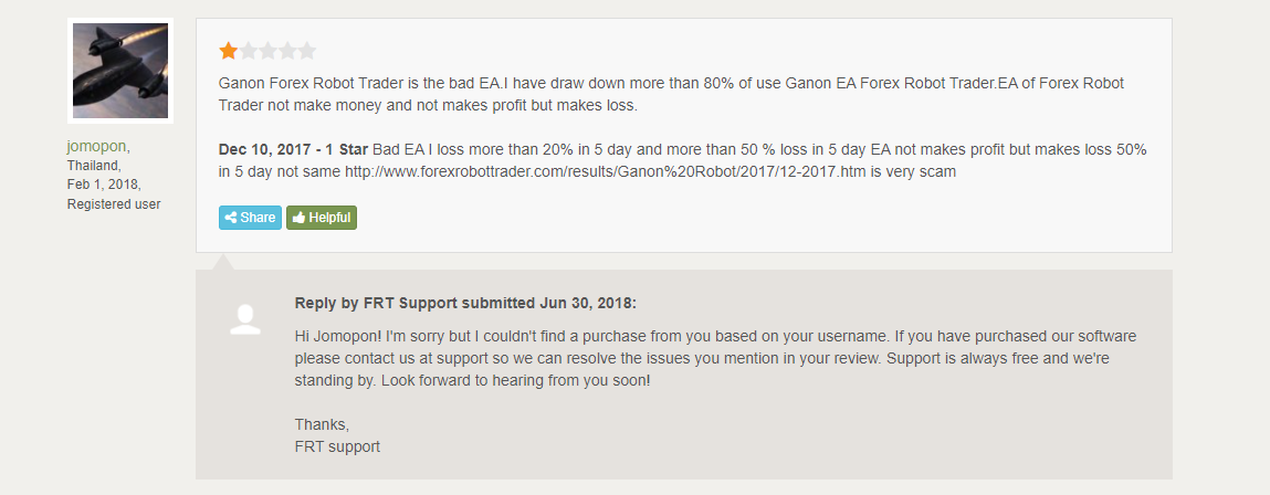 User review for Ganon Forex Robot on Forex Peace Army