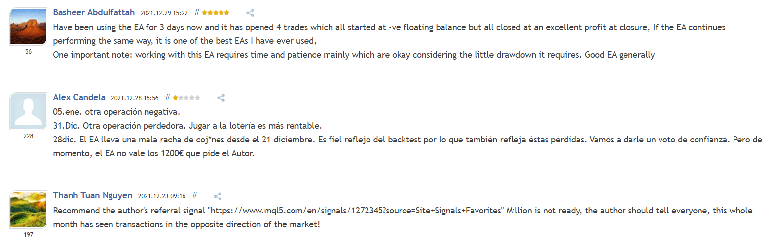 User reviews for Golden Million on MQL5