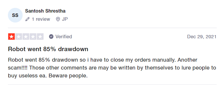 Negative trader review on Trustpilot