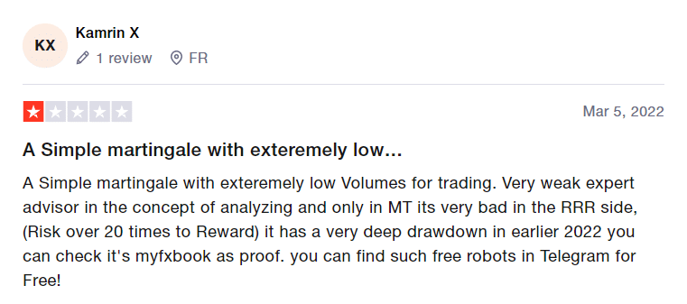Negative user testimonial on Trustpilot