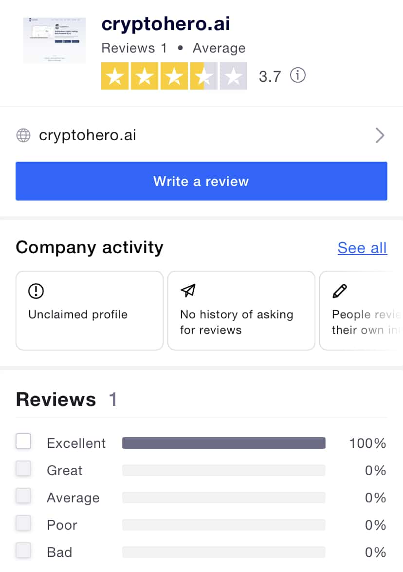 CryptoHero’s profile on Trustpilot