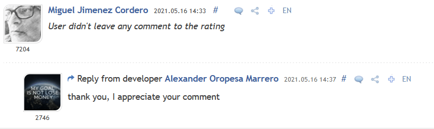 Review section on the MQL5 website
