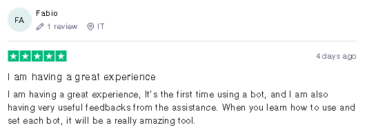 Positive user review on Trustpilot