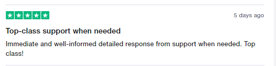 User review for Pionex on the Trustpilot site