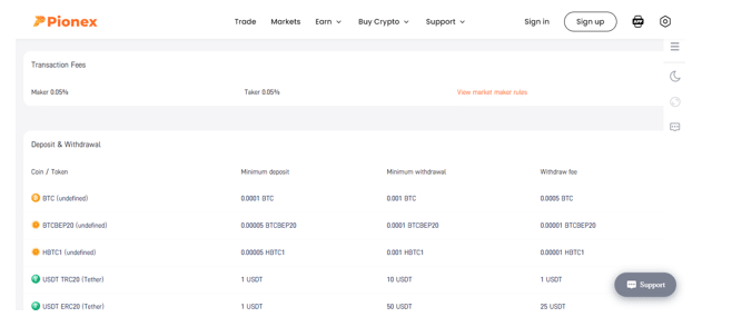 Pricing info for Pionex on the official site