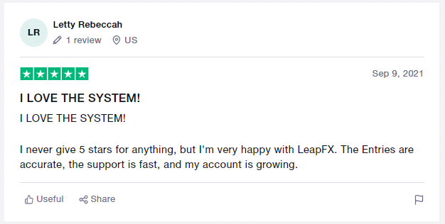 Customer review on Trustpilot