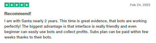 User review for TradeSanta on the Trustpilot site
