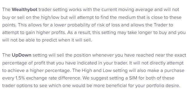 Trading strategies of WealthyBot