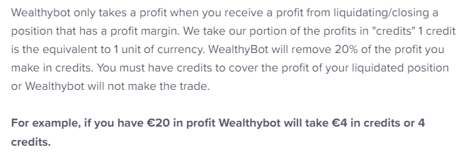 Pricing and fees of WealthyBot