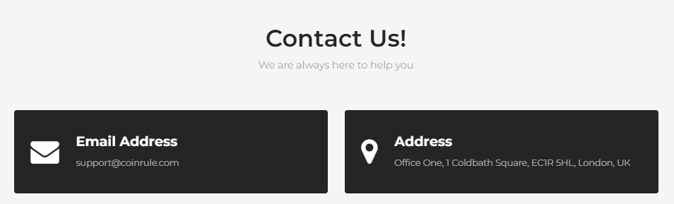 Customer support at Coinrule.