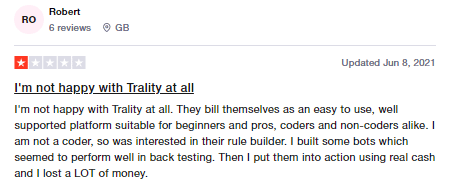 Customer reviews on TrustPilot