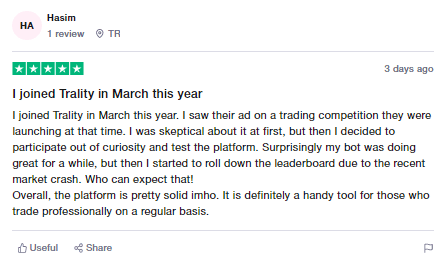 Customer reviews on TrustPilot